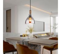 Suspension noire lampe suspendue moderne salle à manger, suspension table à manger aspect bois verre fumé, métal mat, 1x douille E27, DxH 20x120 cm