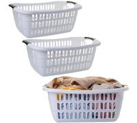 Sustania Ensemble de 3 paniers à linge - Grands paniers à linge en plastique blanc 55x37x20 cm 30L avec poignées ergonomiques - Conteneurs de linge aérés pour le ménage