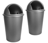 SUSTANIA Lot de 2 mini poubelles grises, 50 l, compactes, avec couvercle basculant, pour voiture, bureau et maison, fonction Push Lid pratique