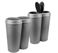 SUSTANIA Lot de 2 poubelles grises de 50 l avec couvercle coulissant noir Ø 25 cm x H 68 cm - Grande poubelle en plastique pour la cuisine et le bureau - Poubelle anti-odeurs avec couvercle rond -