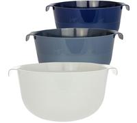 SUSTANIA Lot de 3 bols mélangeurs en plastique avec bec verseur et poignées en bleu, gris et blanc pour la cuisine et la pâtisserie