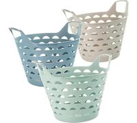 Sustania Lot de 3 paniers à linge Flexi, flexibles et robustes, avec poignées, multicolores, idéal pour le transport et le rangement du linge, en plastique durable avec trous d'aération