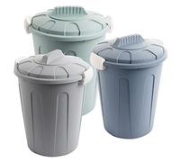SUSTANIA Lot de 3 poubelles avec couvercle, poubelle avec couvercle, poubelle avec couvercle et poignées de transport, couleur : gris pastel, sable pastel, vert pastel, fabriquée en UE