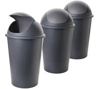 SUSTANIA Lot de 3 poubelles de cuisine, avec couvercle basculant de 50 l, en plastique, avec couvercle dôme pour l'intérieur, gris anthracite