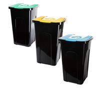 SUSTANIA Lot de 3 poubelles de recyclage avec couvercles à code couleur pour le tri des déchets - Vert, jaune, bleu - Tri des déchets respectueux de l'environnement