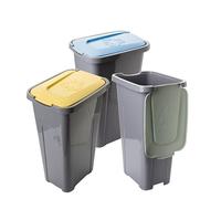 SUSTANIA Lot de 3 poubelles empilables avec couvercles à code couleur pour un tri efficace des déchets, peu encombrant pour la cuisine et le bureau