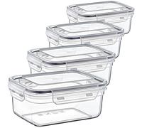 Sustania Lot de 4 boîtes de conservation hermétiques, avec fermeture à clip, sans BPA, passent au micro-ondes, au lave-vaisselle, 1,5 l, 20 x 14 x 8,5 cm