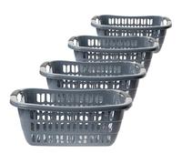 Sustania Lot de 4 grands paniers à linge, gris, 55 x 37 x 20 cm, 30 l, en plastique, avec poignées confortables, pour la maison et l'organisation du linge, fabriqués dans l'UE