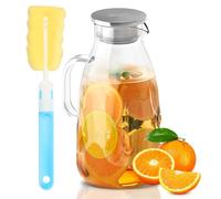 SUSTEAS Carafe à eau de 3 l avec couvercle en verre borosilicaté, carafe en verre soufflé à la bouche, carafe à eau, pichet en verre utilisé pour le thé glacé, l'eau chaude froide, le lait, le café