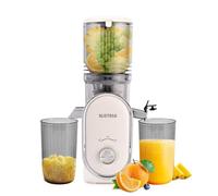 SUSTEAS Presse-agrumes à pression à froid, goulotte d’alimentation de 5,3 po, machines à mastication lente avec 300 W, convient aux fruits et légumes entiers, facile à nettoyer, rendement élevé en jus