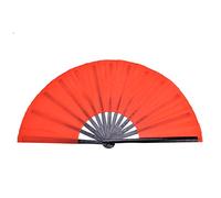 SustVita Bamboo Silk Practice Fan for Tai Chi Kung Fu Martial Arts Training and Performance Chinese Folding Hand Fan with Traditional Bamboo Rib (Black Pole and Red Face)
