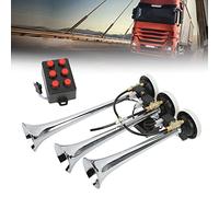 SustVita Klaxon à air 6 airs 3 trompettes, kit complet chromé pour haute performance dans les camions, voitures, fêtes, yachts