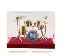 SustVita Modèle de tambour de décoration de bureau avec étui, un ornement de tambour miniature doré à collectionner fabriqué à partir de cuivre, un mini présentoir d'instruments (18 cm)