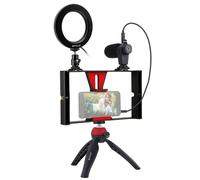 SUSUchens Kit de fixation pour téléphone portable avec anneau lumineux LED, microphone et trépied, bleu, pour vlogs et diffusions en direct