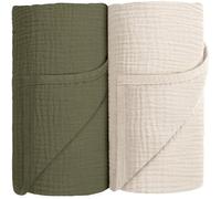 Susurration Bébé Couverture d'Emmaillotage,Langes Coton Bébé Musseline Couverture de Unisexe pour Fille et Garçon 2pack 100x100cm (Plus Vert)