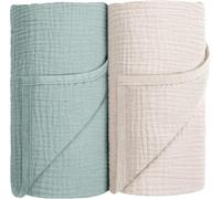 Susurration Bébé Couverture d'Emmaillotage,Langes Coton Bébé Musseline Couverture de Unisexe pour Fille et Garçon 2pack 100x100cm (Vert Clair)
