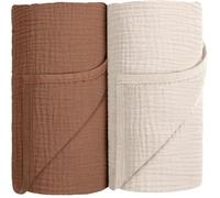 Susurration Bébé Couverture d'Emmaillotage,Langes Coton Bébé Musseline Couverture de Unisexe pour Fille et Garçon 2pack 100x100cm (Marron)