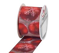 SUSY CARD 40014586 de Noël Ruban textile, 2 mx40 mm, sur petite Bobine, 1 Pièces, boules, rouge