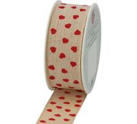 SUSY CARD ruban cadeau sur bobine "Valentin" crème / rouge ruban de lin 25 mm x 2 m