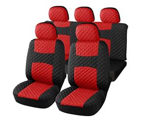 Susy Shop A20 Housses de siège universelles pour voiture | Modèle matelassé | Ensemble de housses avant et arrière | Fermeture éclair | Housse de siège intérieure (A20 (Trapunté) Rouge)