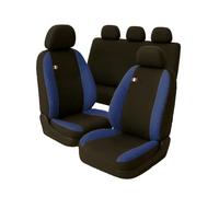 Susy Shop Housses de siège auto compatibles pour Panda 2 et 3 séries, ensemble housses avant arrière, dossier arrière divisé 1/3, fabrication MADE IN ITALY (noir/bleu foncé)