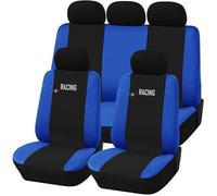 Susy Shop Housses de siège auto universelles Made in Italy - Racing - dossier arrière avec 2 fermetures éclair - airbags compatibles (noir/bleu royal AP)