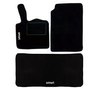 Susy Shop Tapis de voiture compatibles Smart | en moquette noire | logo brodé | tapis texturés déchirures | w450 - w451 - w453 | accessoires intérieurs de voiture (W451 - deuxième série avec coffre)