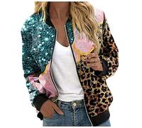 sutelang lurryly Blouson Leger Femme Veste Moto Imprimé Zippé Automne Hiver Bomber Blouson Chic et Élégante Manteau Décontracté Col Montant Court Sport Vêtements D'Extérieur Fermeture Éclair Hauts