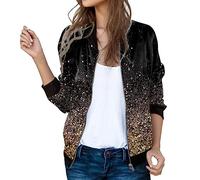 sutelang lurryly Blouson Leger Femme Veste Moto Imprimé Zippé Automne Hiver Bomber Blouson Chic et Élégante Manteau Décontracté Col Montant Court Sport Vêtements D'Extérieur Fermeture Éclair Hauts