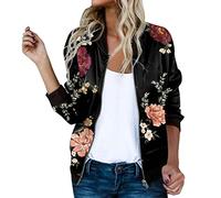 sutelang lurryly Blouson Leger Femme Veste Moto Imprimé Zippé Automne Hiver Bomber Blouson Chic et Élégante Manteau Décontracté Col Montant Court Sport Vêtements D'Extérieur Fermeture Éclair Hauts