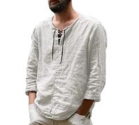sutelang lurryly Chemise Ample Homme Col Rond à Lacets Manches Longues Blouse DéContracté Pas Cher Chemise Couleur Unie Regular T-shirt à Cordon