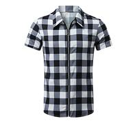 sutelang lurryly Chemise DéContractée à Carreaux pour Hommes Cardigan à Fermeture éClair Chemises à Manches Courtes à Revers T-Shirt Grande Taille Pas Cher