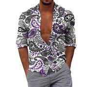 sutelang lurryly Chemise Hawaïenne pour Homme Manches Longues Imprimé Vintage Casual Button Down Manche Courte Beach Fleurs Vacances Ete Imprimé Plage élégant Et Chic Chemise