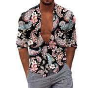 sutelang lurryly Chemise Hawaïenne pour Homme Manches Longues Imprimé Vintage Casual Button Down Manche Courte Beach Fleurs Vacances Ete Imprimé Plage élégant Et Chic Chemise