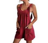 sutelang lurryly Court Salopette été Femmes Avec épaulettes Et Poche Hauts Shorts Et Bermudas Couleur Unie Casual Combinaisons Shorts Gym Yoga Romper Grande Taille Salopette à Bretelles