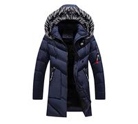 sutelang lurryly Doudoune Homme à Capuche Amovible Avec Fourrure Hiver Chaud Veste Ave Zippé MatelasséE Couleur Unie Slim Coupe-Vent Pardessus Manteau Longue à La Mode VêTements En Coton