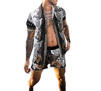 sutelang lurryly Ensemble de Plage Homme d'été 2 Pièces HawaïEnne Imprimé Tropical et Shorts,Grande Taille Respirant Bouton Revers Survêtement pour Vacance Loisir Plage