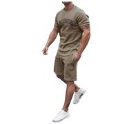 sutelang lurryly Ensemble Été Homme 2 Pièces Imprimés Patchwork Col Rond Manches Courtes Tshirt Et Short Ensemble de Sport Casual Sportswear Mode Shorts Suit Fitness Jogging Survêtement
