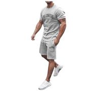 sutelang lurryly Ensemble Été Homme 2 Pièces Imprimés Patchwork Col Rond Manches Courtes Tshirt Et Short Ensemble de Sport Casual Sportswear Mode Shorts Suit Fitness Jogging Survêtement