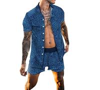 sutelang lurryly Ensemble Short Chemise HawaïEnne Homme d'été 2 Pièces, Imprimé Tropical à Manche Courte Chemise et Shorts pour Homme,Grande Taille Chic Ensemble de Plage Grande Taille Pas Cher