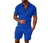 sutelang lurryly Ensemble Tee Shirts Et Short pour Hommes 2 PièCes DéContracté à Manches Courtes Demi-Zipper Revers Polo Shirt ÉLéGant Ensemble De SurvêTement Sportswear Fitness Jogging