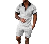 sutelang lurryly Ensemble Tee Shirts Et Short pour Hommes 2 PièCes DéContracté à Manches Courtes Demi-Zipper Revers Polo Shirt ÉLéGant Ensemble De SurvêTement Sportswear Fitness Jogging