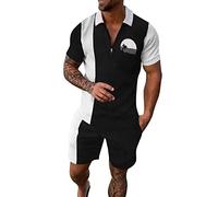 sutelang lurryly Ensemble Tee Shirts Et Short pour Hommes 2 PièCes DéContracté à Manches Courtes Demi-Zipper Revers Polo Shirt ÉLéGant Ensemble De SurvêTement Sportswear Fitness Jogging
