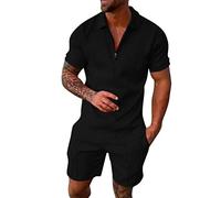 sutelang lurryly Ensemble Tee Shirts Et Short pour Hommes 2 PièCes DéContracté à Manches Courtes Demi-Zipper Revers Polo Shirt ÉLéGant Ensemble De SurvêTement Sportswear Fitness Jogging