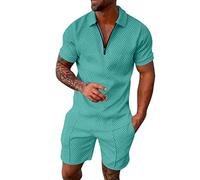 sutelang lurryly Ensemble Tee Shirts Et Short pour Hommes 2 PièCes DéContracté à Manches Courtes Demi-Zipper Revers Polo Shirt ÉLéGant Ensemble De SurvêTement Sportswear Fitness Jogging