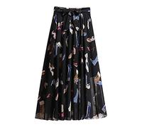 sutelang lurryly Jupe Voile Femme - Robe en Mousseline de Soie à Fleurs Taille mi-Longue Jupe Plage bohème Haute Jupe Femme Jupe Plissée Carreaux Midi