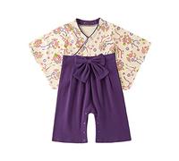 sutelang lurryly Nouveau-né bébé Filles Floral Printemps été à Manches Longues Noeud Japonais Kimono 1 PC Barboteuse Combinaison Style Japonais Costume Shorts De Bain Fille