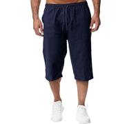 sutelang lurryly Pantalon 3/4 Homme Coton Lin, Pantacourt Homme été Leger Taille éLastique Couleur Unie Chic Pantalon de Plage avec Cordon de Serrage et Poches Short et Bermuda Casual Yoga