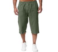 sutelang lurryly Pantalon 3/4 Homme Coton Lin, Pantacourt Homme été Leger Taille éLastique Couleur Unie Chic Pantalon de Plage avec Cordon de Serrage et Poches Short et Bermuda Casual Yoga