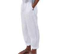 sutelang lurryly Pantalon Femme en Lin D'été Ample DéContracté à Bords Roulés Pantalon Large avec Poche Leger Chic Imprimé Pantalon Fluide Femme Sarouel Jogging Yoga
